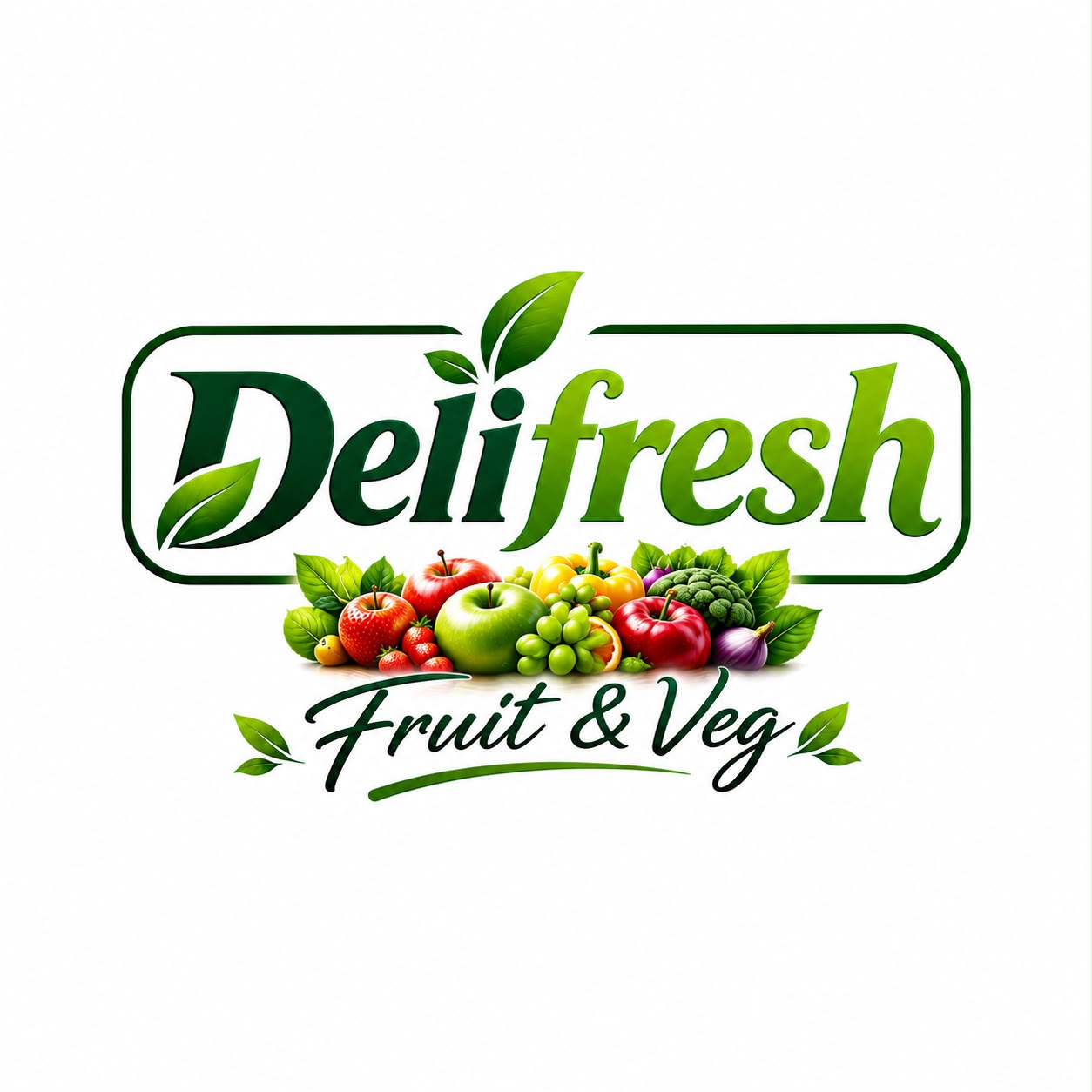 Delifresh Fruit & Veg brand emblem with fresh fruit and vegetables